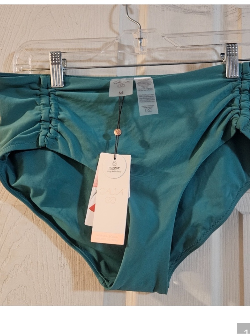 Calia High-Waist Ruched Teal Bikini Shorts